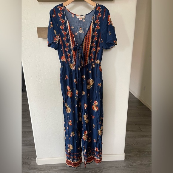 Band of Gypsies|Boho Floral, Mixed Pattern Wide Leg Jumpsuit w Tassels—Size L••• - Picture 8 of 14